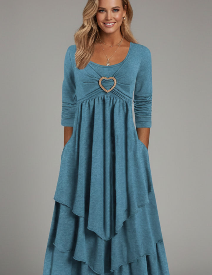 Natalie Thornton | Long Sleeve Midi Dress with Heart Detail For Women