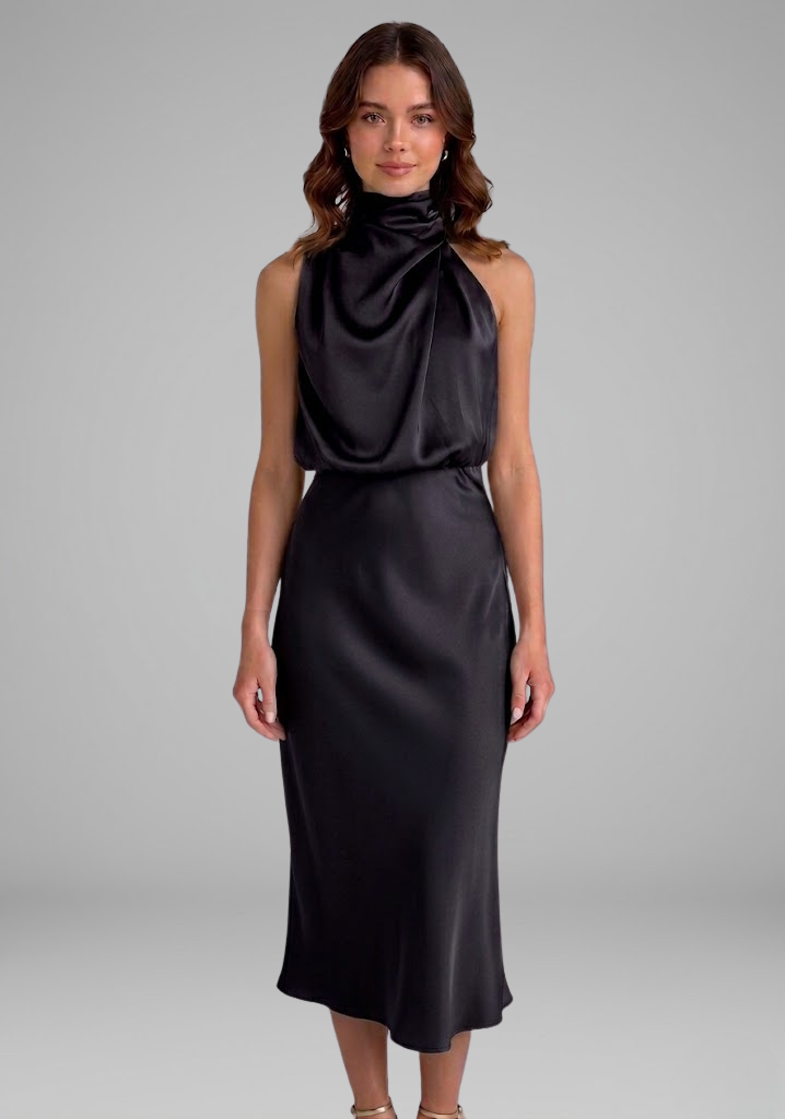 Isabeau Montclair | Satin Halter Maxi Dress For Women