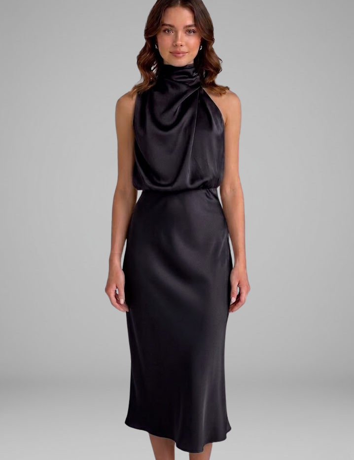 Isabeau Montclair | Satin Halter Maxi Dress For Women