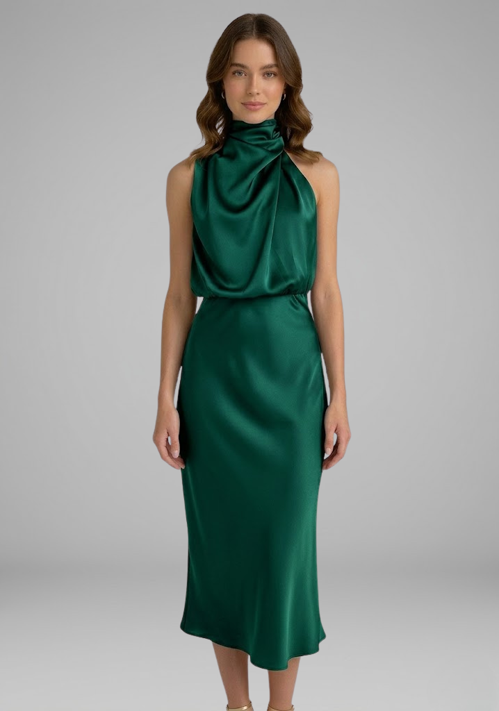 Isabeau Montclair | Satin Halter Maxi Dress For Women
