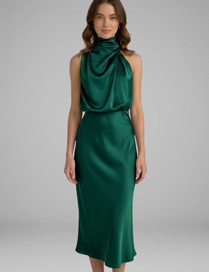 Isabeau Montclair | Satin Halter Maxi Dress For Women