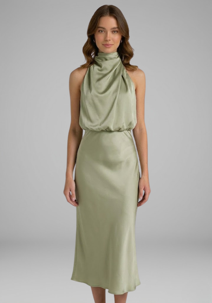 Isabeau Montclair | Satin Halter Maxi Dress For Women