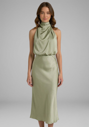 Isabeau Montclair | Satin Halter Maxi Dress For Women