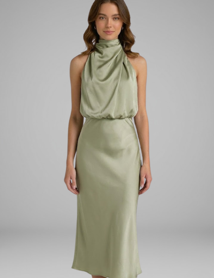 Isabeau Montclair | Satin Halter Maxi Dress For Women