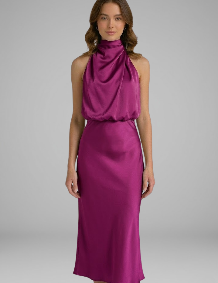 Isabeau Montclair | Satin Halter Maxi Dress For Women