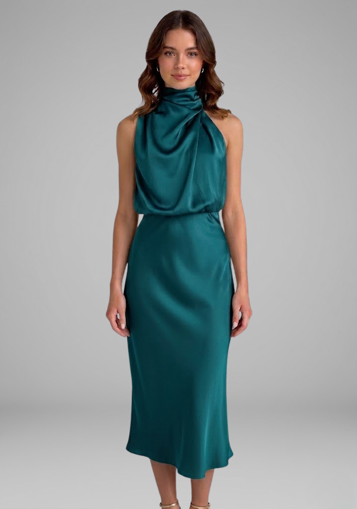 Isabeau Montclair | Satin Halter Maxi Dress For Women