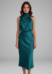 Isabeau Montclair | Satin Halter Maxi Dress For Women