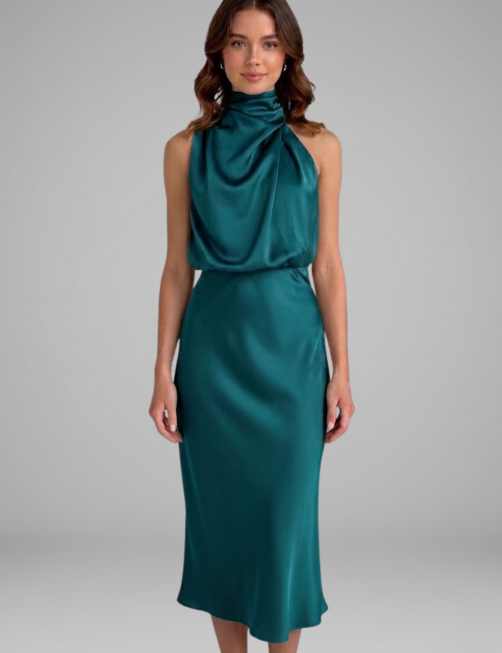 Isabeau Montclair | Satin Halter Maxi Dress For Women