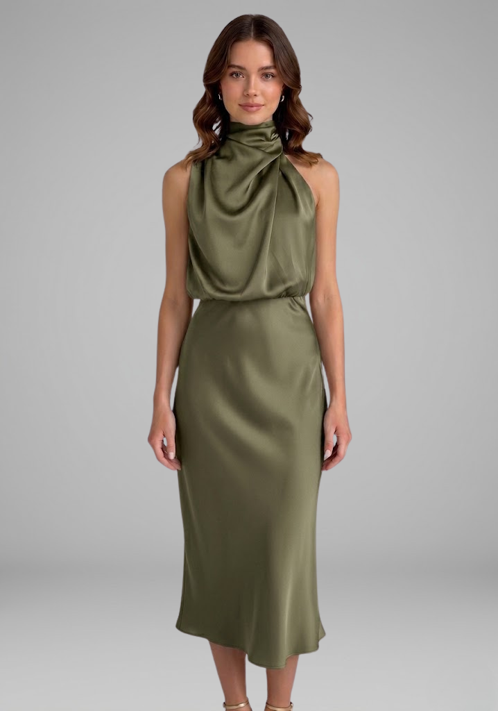 Isabeau Montclair | Satin Halter Maxi Dress For Women