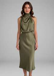 Isabeau Montclair | Satin Halter Maxi Dress For Women