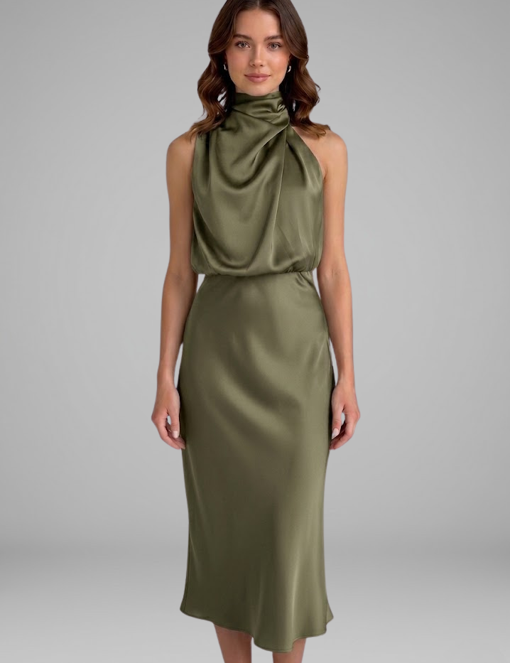 Isabeau Montclair | Satin Halter Maxi Dress For Women