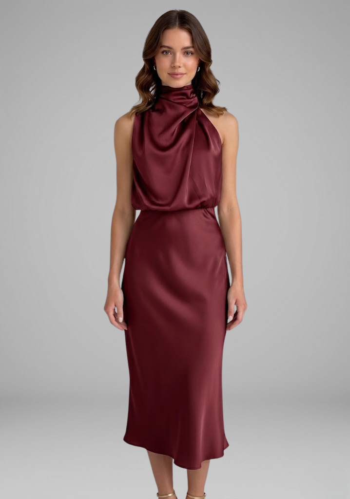 Isabeau Montclair | Satin Halter Maxi Dress For Women