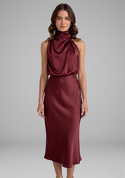 Isabeau Montclair | Satin Halter Maxi Dress For Women