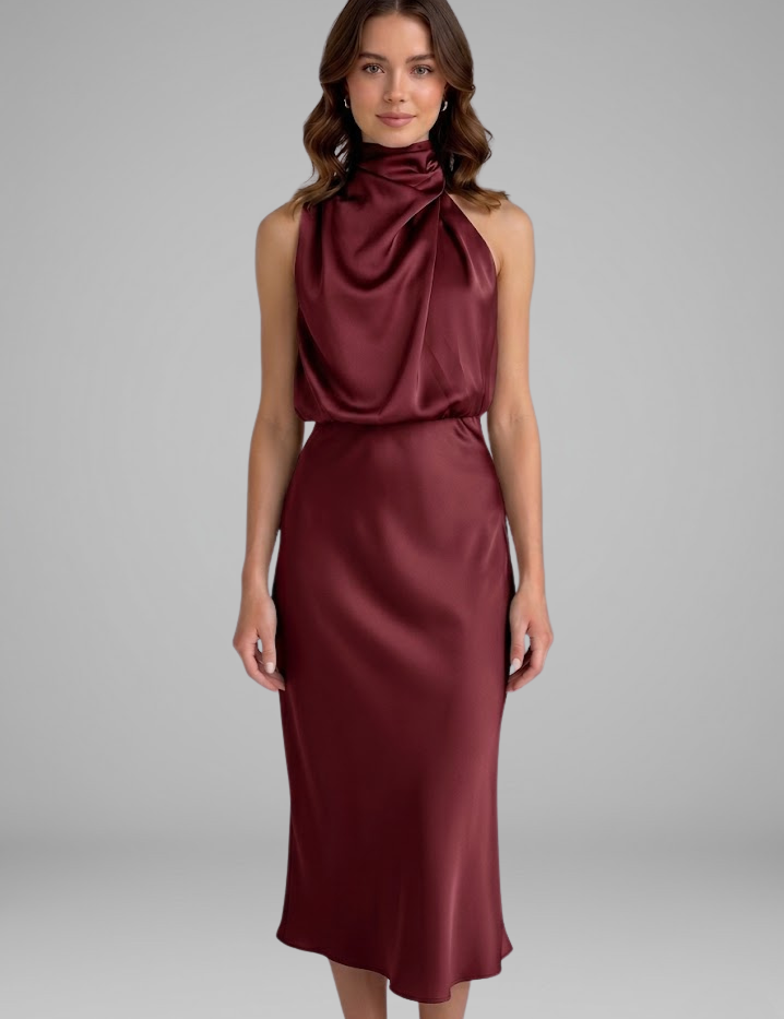 Isabeau Montclair | Satin Halter Maxi Dress For Women