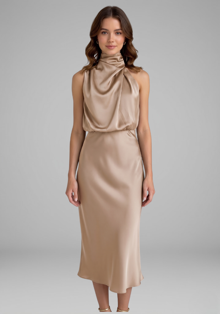 Isabeau Montclair | Satin Halter Maxi Dress For Women