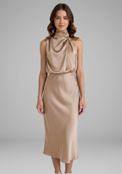 Isabeau Montclair | Satin Halter Maxi Dress For Women
