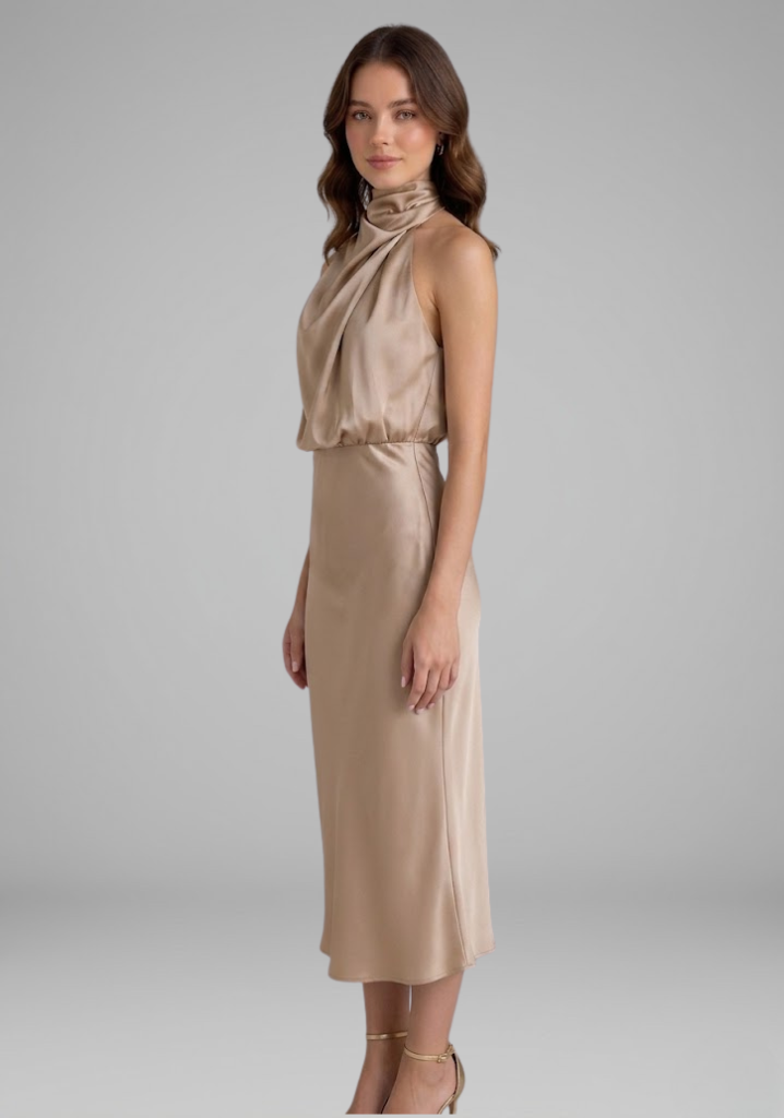 Isabeau Montclair | Satin Halter Maxi Dress For Women
