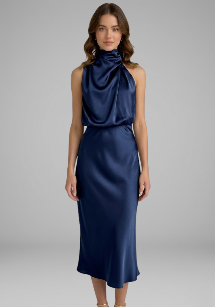 Isabeau Montclair | Satin Halter Maxi Dress For Women