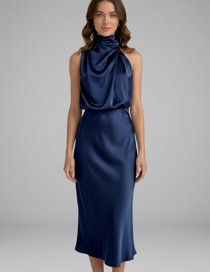 Isabeau Montclair | Satin Halter Maxi Dress For Women