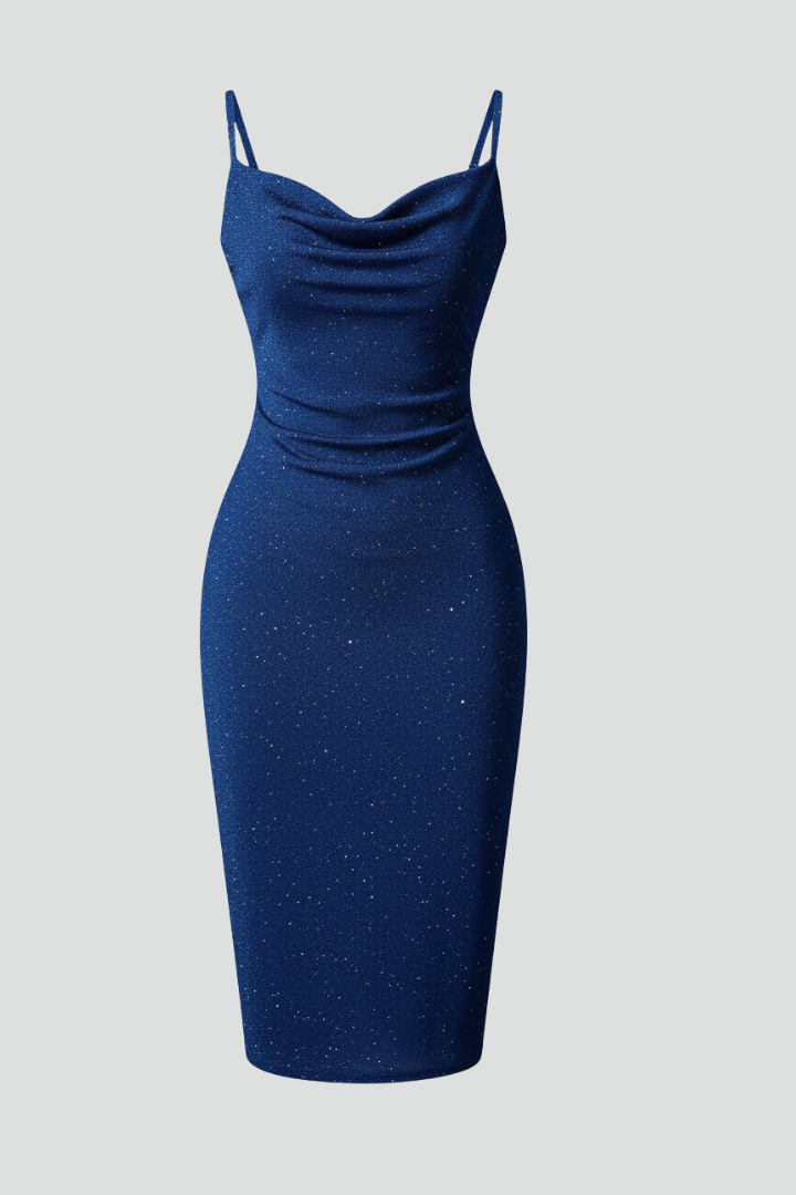 Serena Blackwell | Glitter Cowl Neck Midi Dress For Women