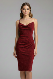 Serena Blackwell | Glitter Cowl Neck Midi Dress For Women