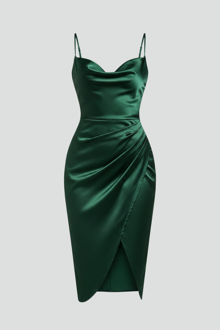 Clarissa Vanbrough | Satin Draped Midi Dress For Women