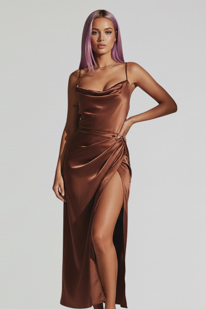 Clarissa Vanbrough | Satin Draped Midi Dress For Women