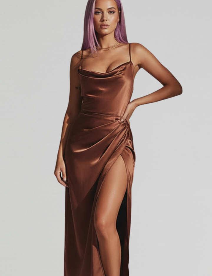 Clarissa Vanbrough | Satin Draped Midi Dress For Women