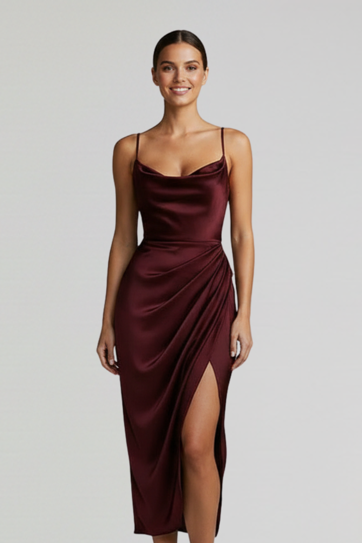 Clarissa Vanbrough | Satin Draped Midi Dress For Women