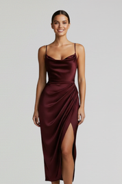 Clarissa Vanbrough | Satin Draped Midi Dress For Women