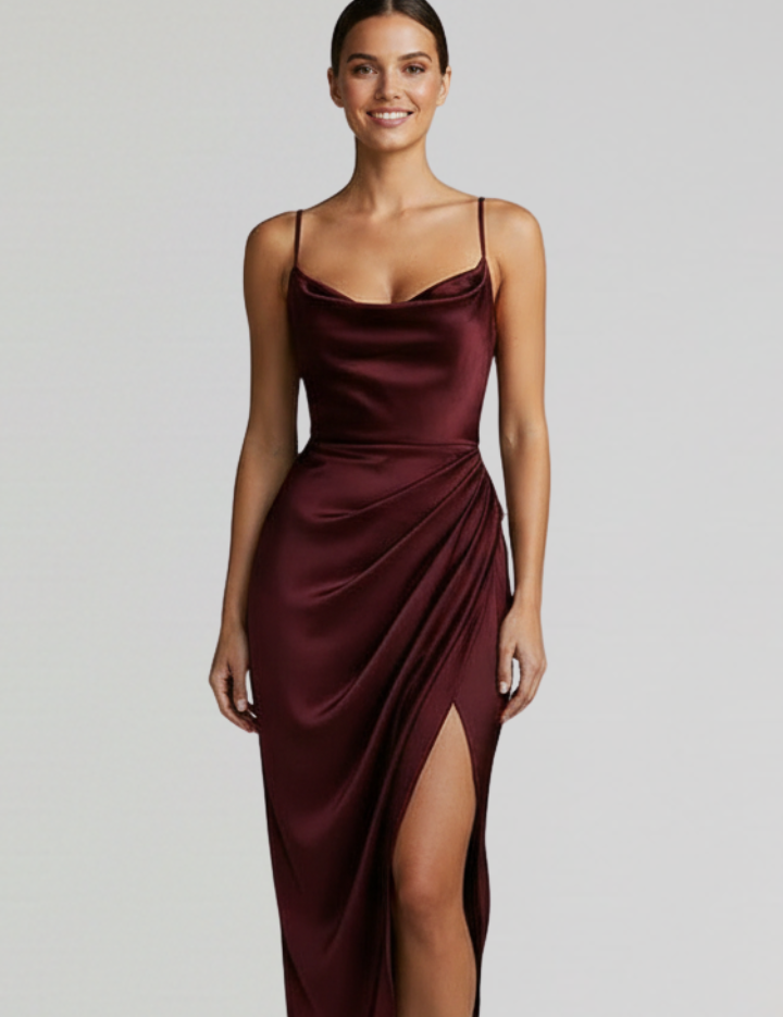 Clarissa Vanbrough | Satin Draped Midi Dress For Women