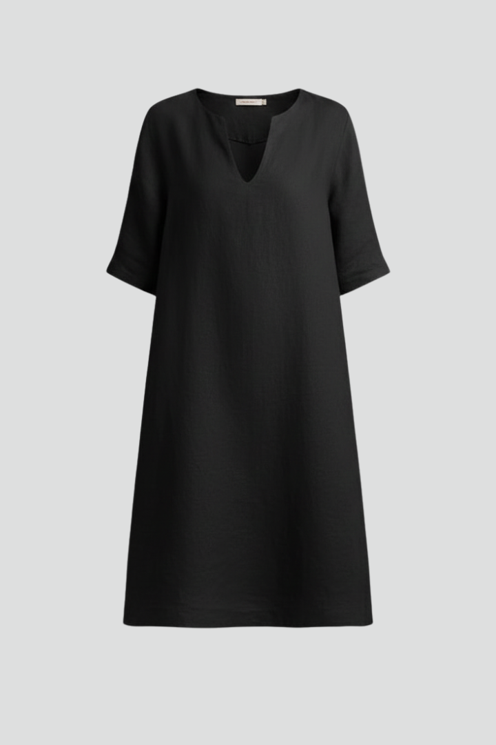Eleanor Voss | Black V-Neck Midi Dress For Women