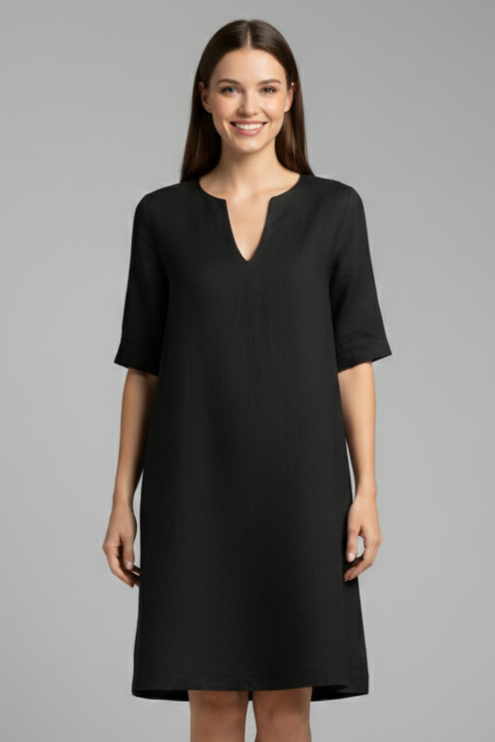 Eleanor Voss | Black V-Neck Midi Dress For Women
