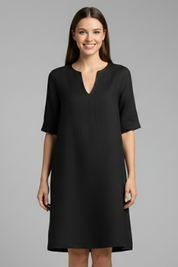 Eleanor Voss | Black V-Neck Midi Dress For Women