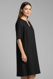 Eleanor Voss | Black V-Neck Midi Dress For Women
