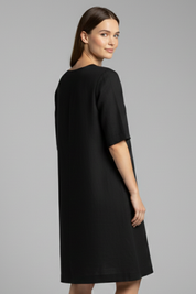 Eleanor Voss | Black V-Neck Midi Dress For Women