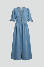 Caroline Whitfield | Button-Front Denim Midi Dress For Women