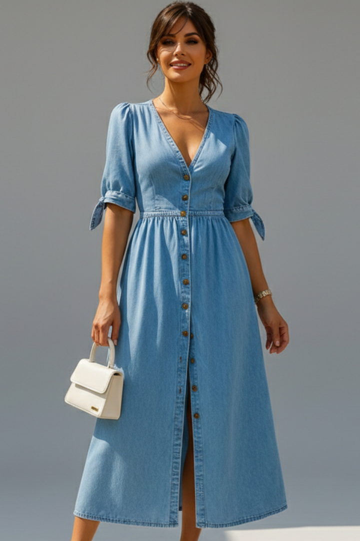 Caroline Whitfield | Button-Front Denim Midi Dress For Women