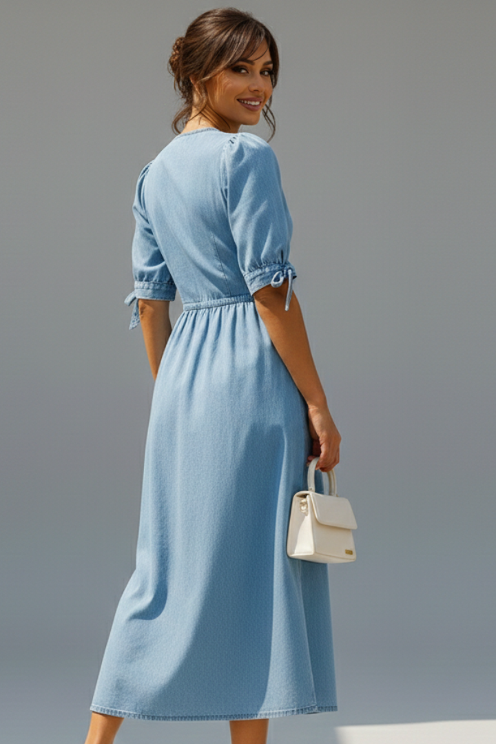 Caroline Whitfield | Button-Front Denim Midi Dress For Women