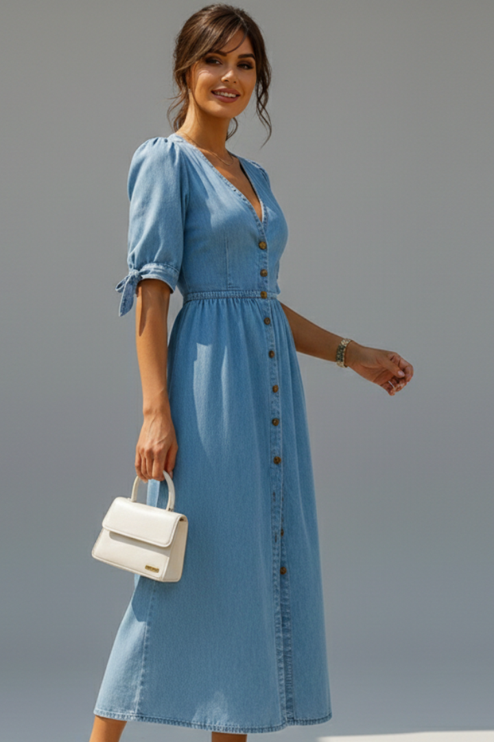 Caroline Whitfield | Button-Front Denim Midi Dress For Women