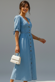 Caroline Whitfield | Button-Front Denim Midi Dress For Women