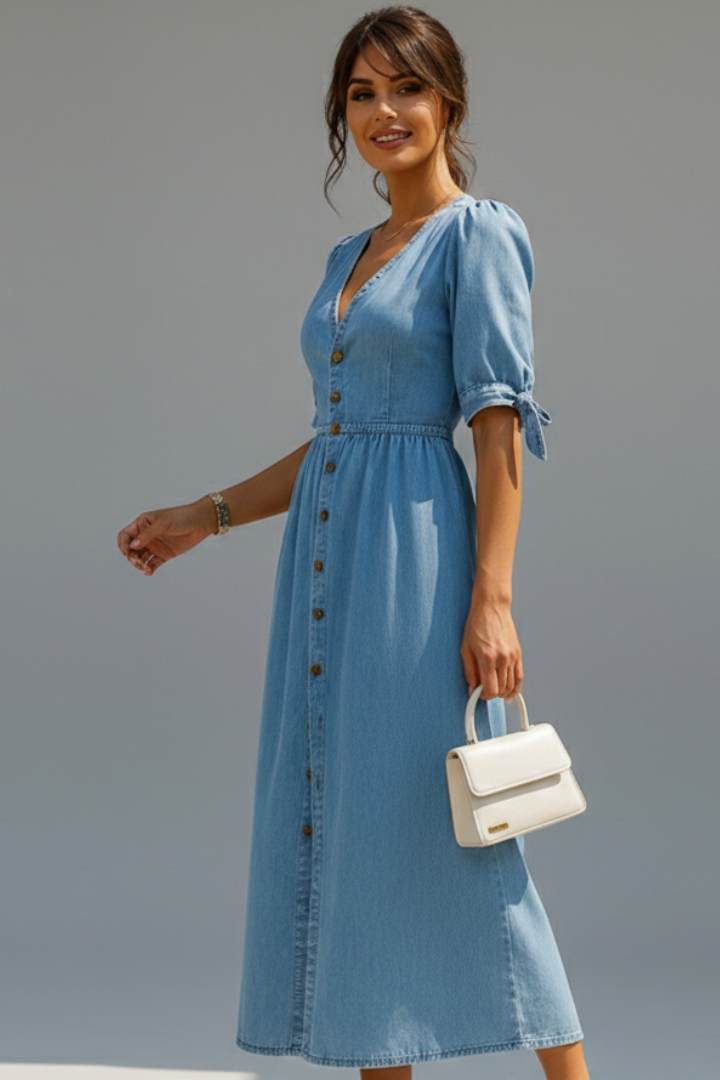 Caroline Whitfield | Button-Front Denim Midi Dress For Women