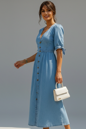 Caroline Whitfield | Button-Front Denim Midi Dress For Women