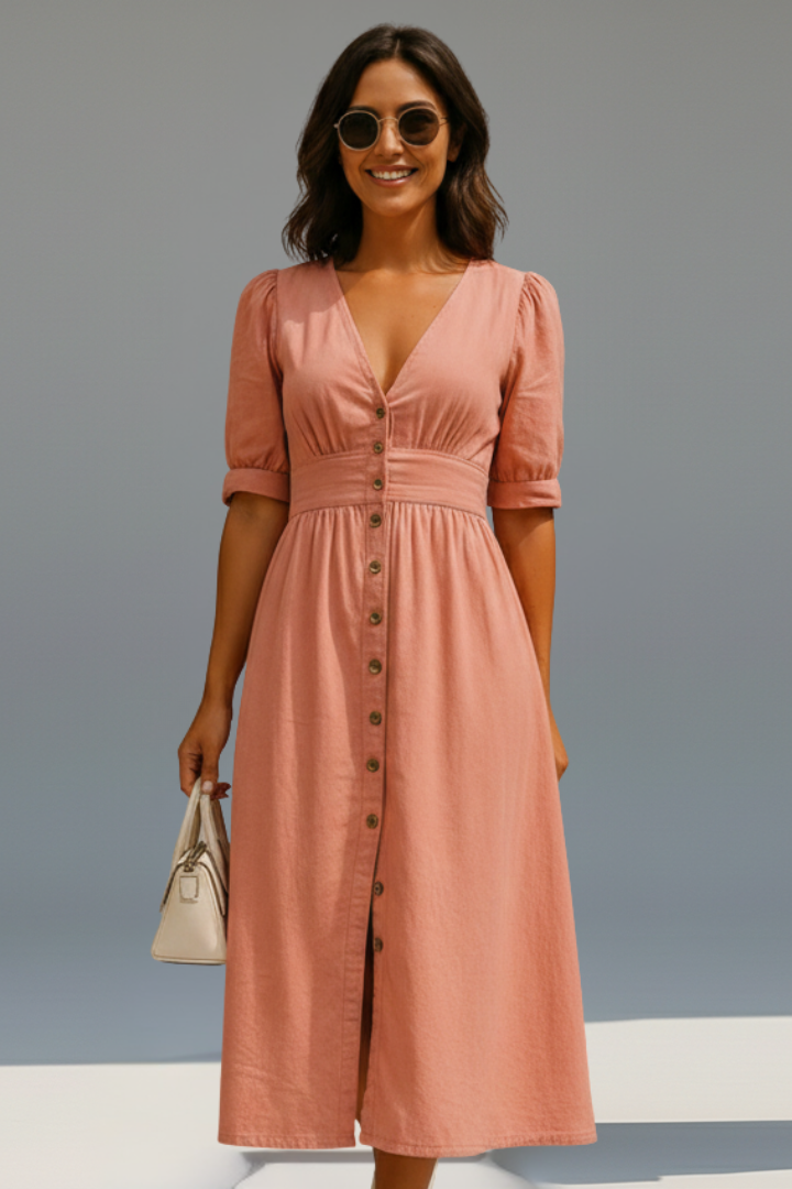 Caroline Whitfield | Button-Front Denim Midi Dress For Women