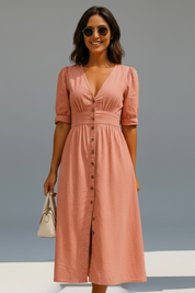 Caroline Whitfield | Button-Front Denim Midi Dress For Women