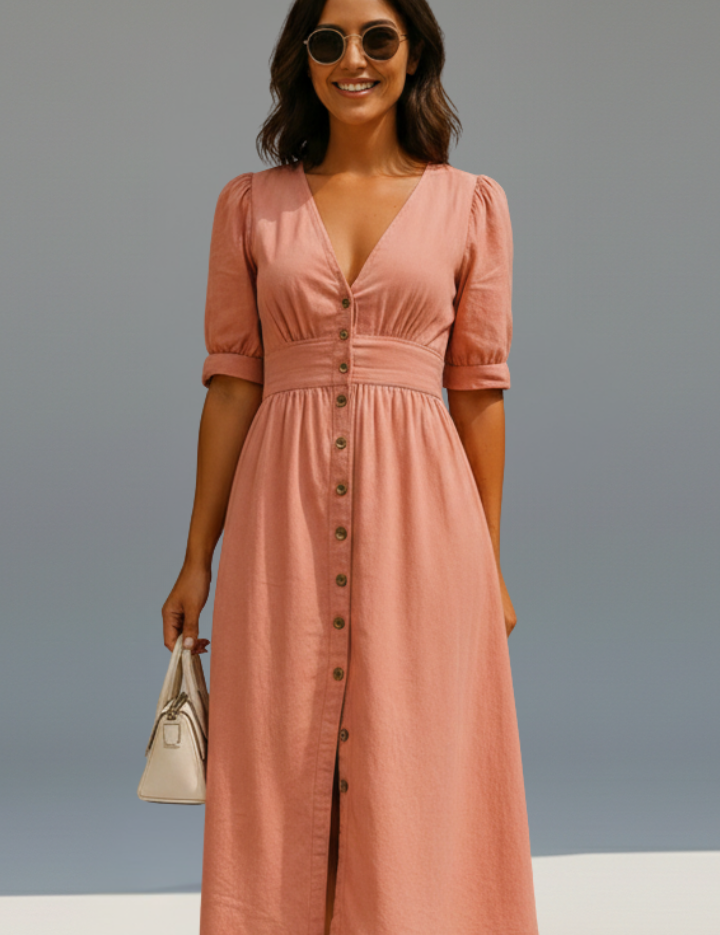 Caroline Whitfield | Button-Front Denim Midi Dress For Women