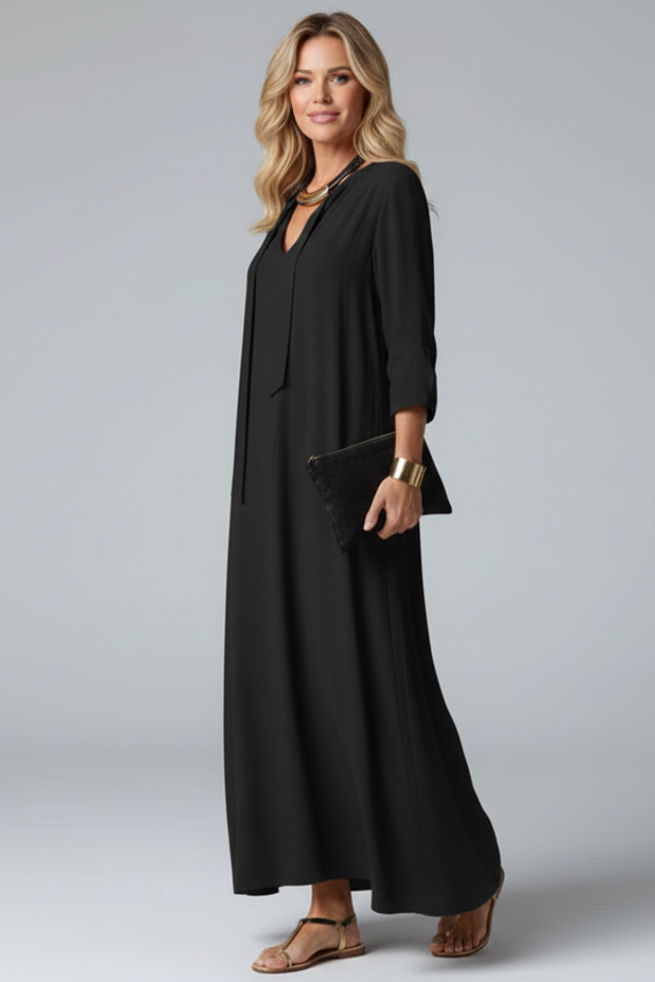 Eleanor Stratford | Elegant Maxi Dress With Tie Neck For Women