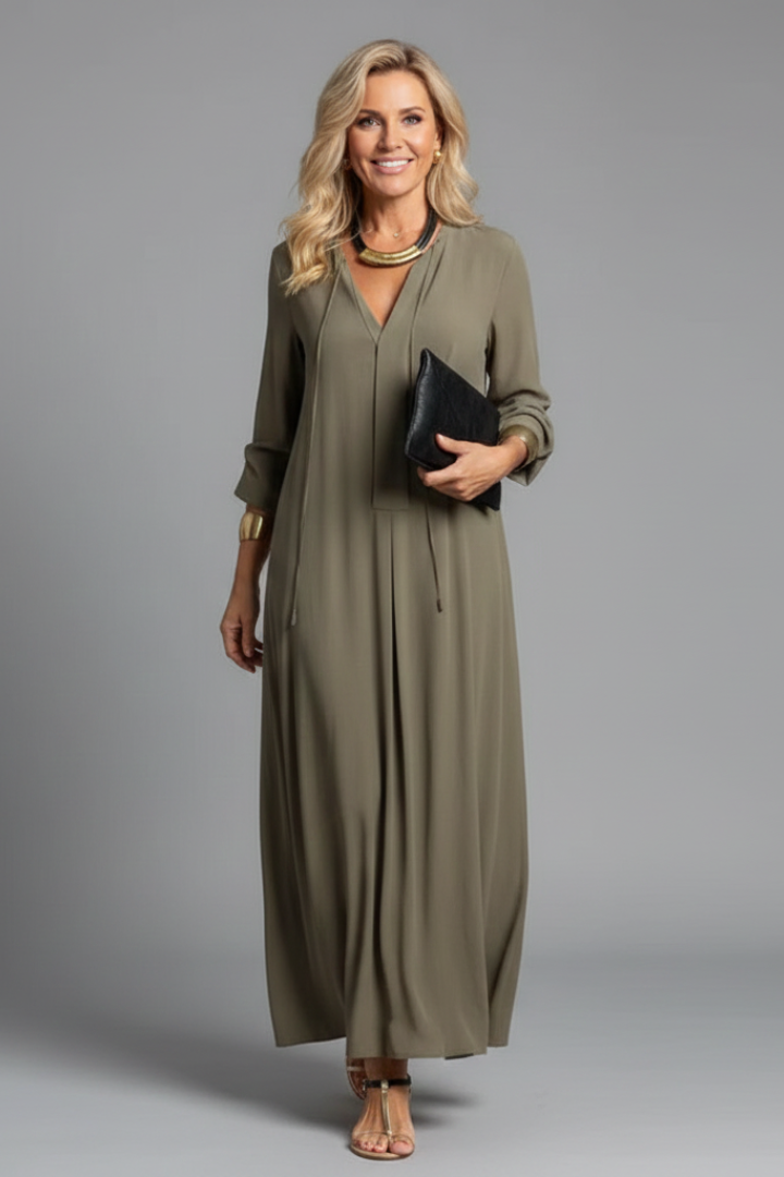 Eleanor Stratford | Elegant Maxi Dress With Tie Neck For Women