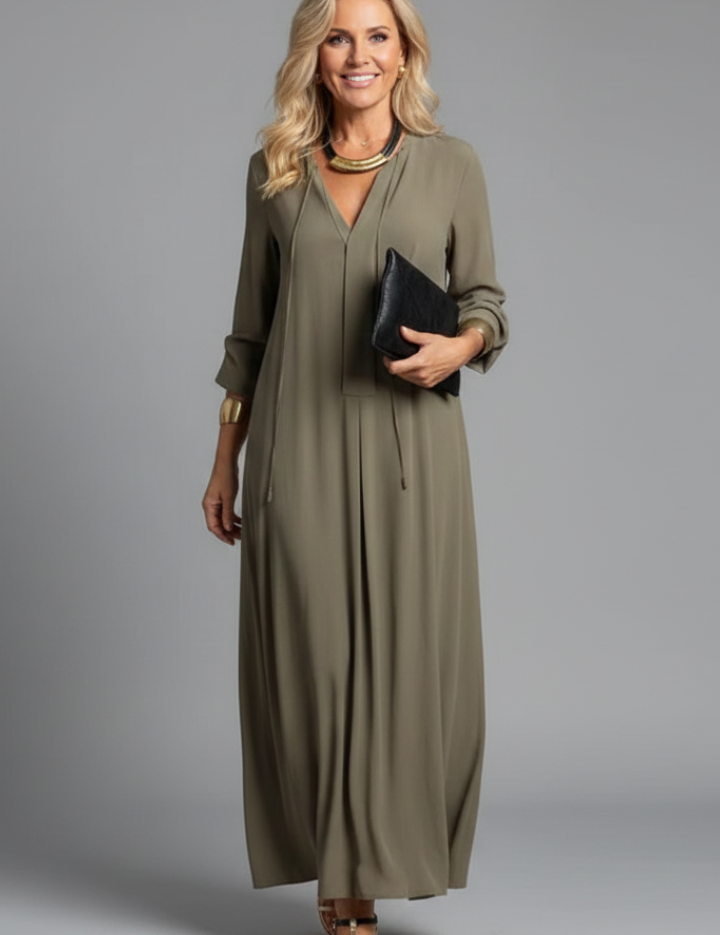 Eleanor Stratford | Elegant Maxi Dress With Tie Neck For Women