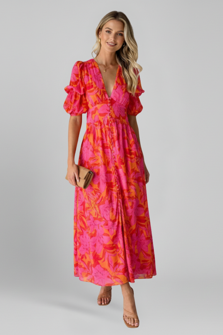 Delphine Sorrento | Tropical Print Maxi Dress For Women